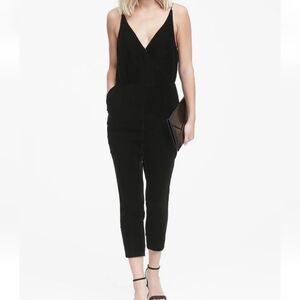Banana Republic Black Velvet V-Neck Jumpsuit Size 8
